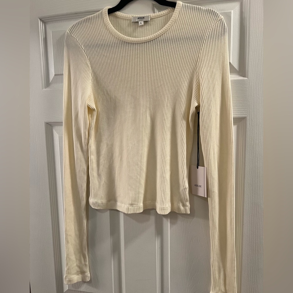 Agolde Cream Fitted Ribbed Shirt